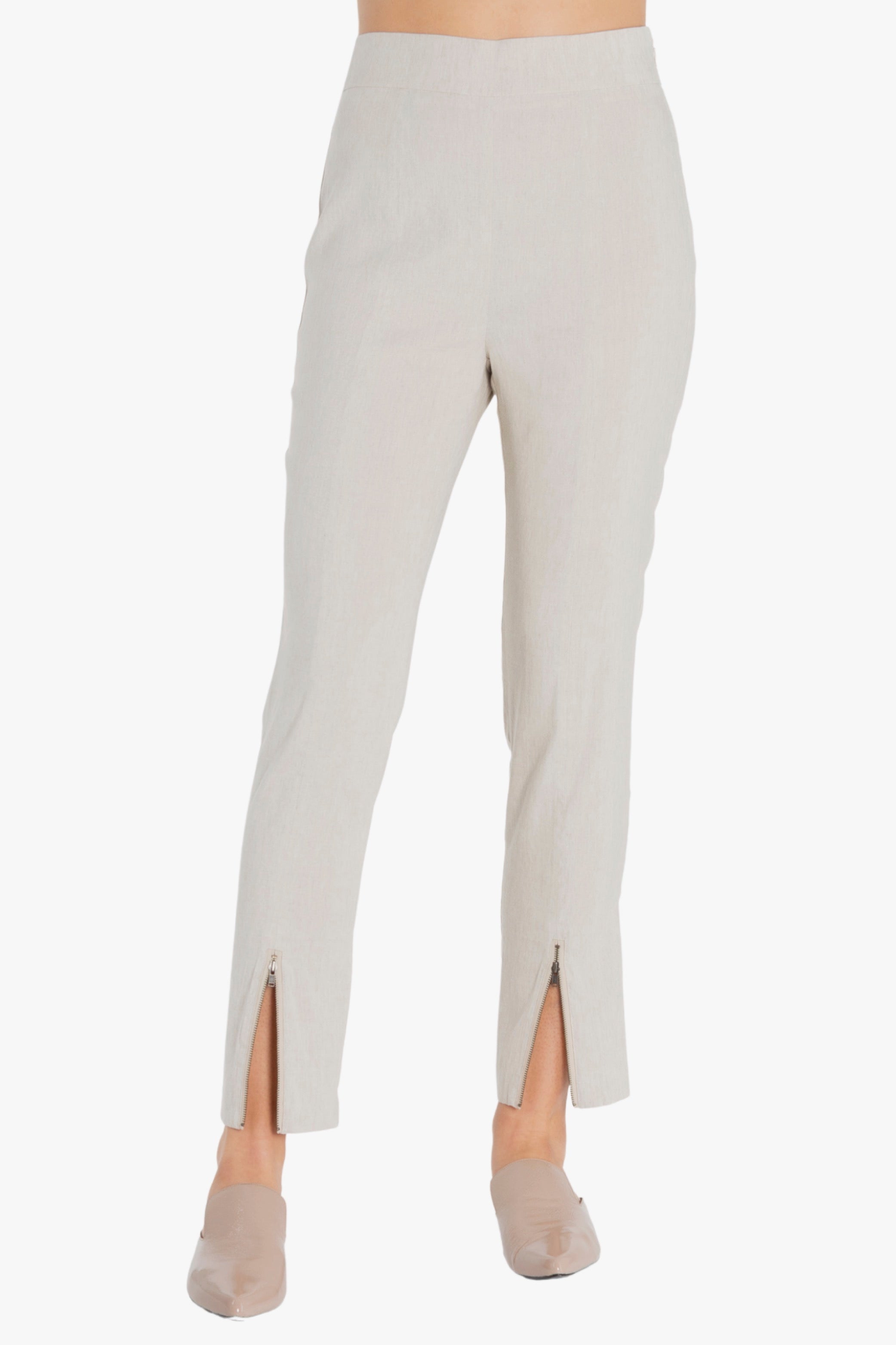 Beige pants with a slit on a white background