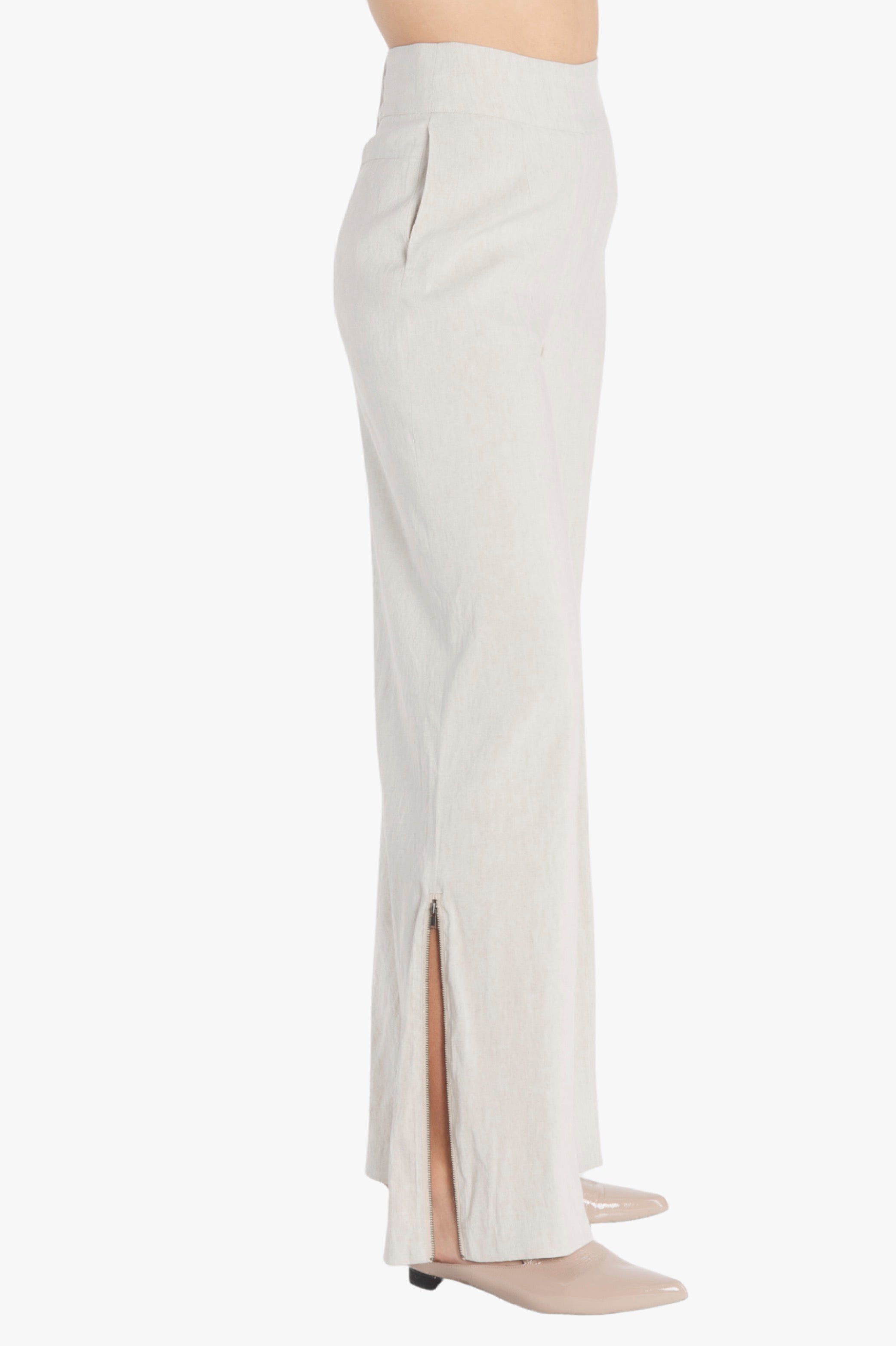 Beige wide-leg pants on a white background