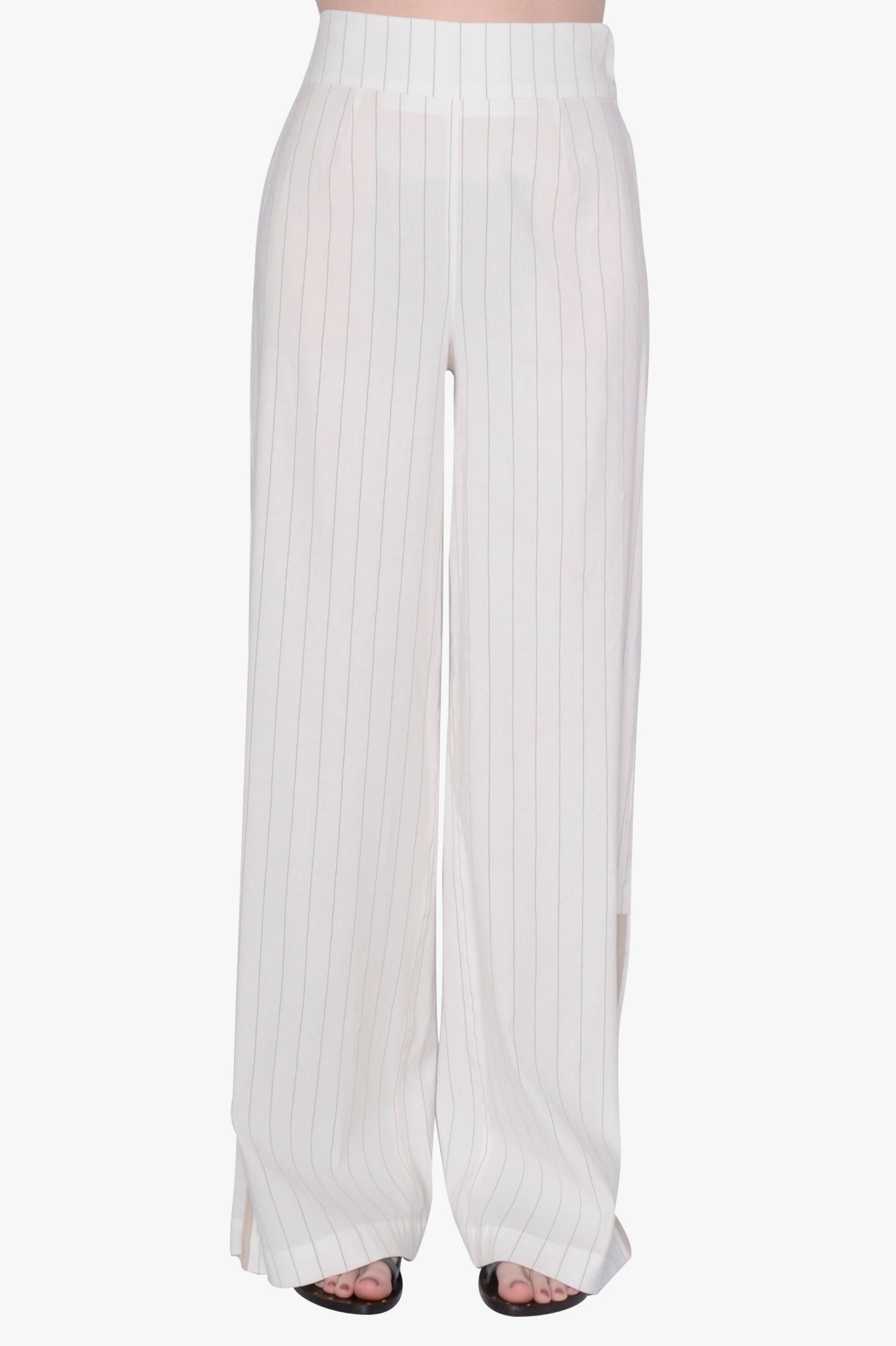 White striped pants on a white background