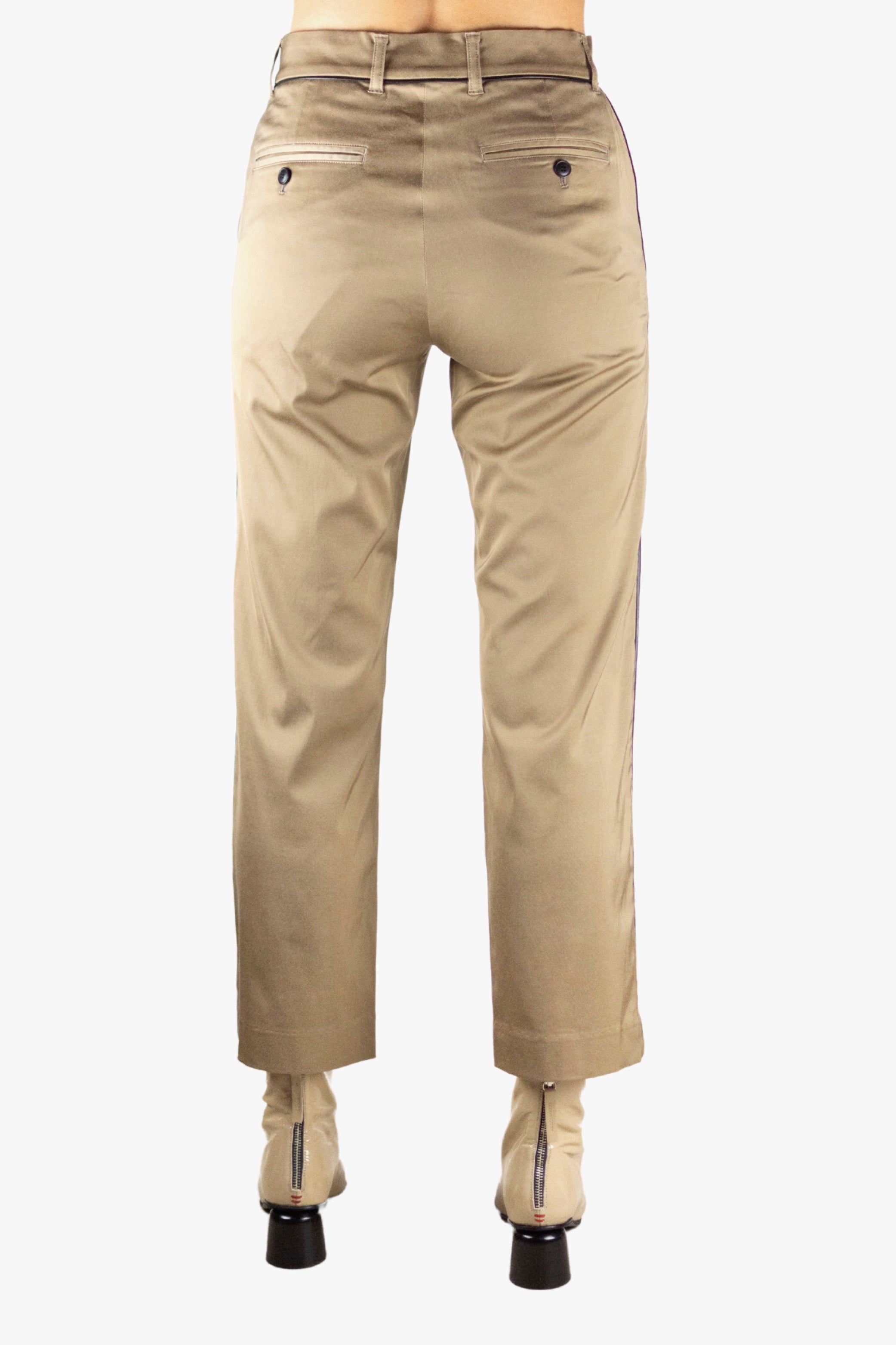 Beige pants with zippers on a white background