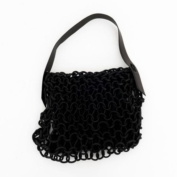 Waxed Cotton Rope Shoulder Bag with Leather Handle - ALIA Bag Alienina Black OS 