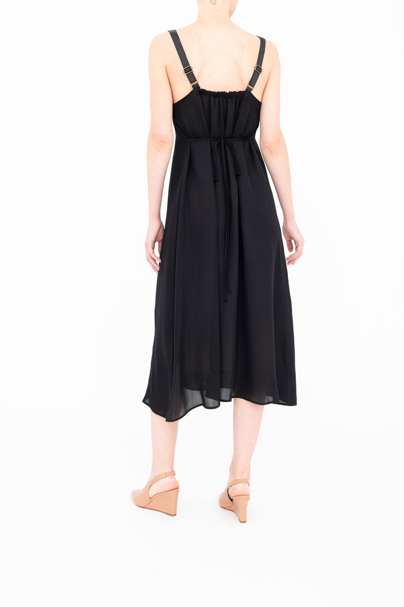 Silk Georgette Strap Midi Dress with Grosgrain Trim - BABETTE Dress GENERAL ORIENT