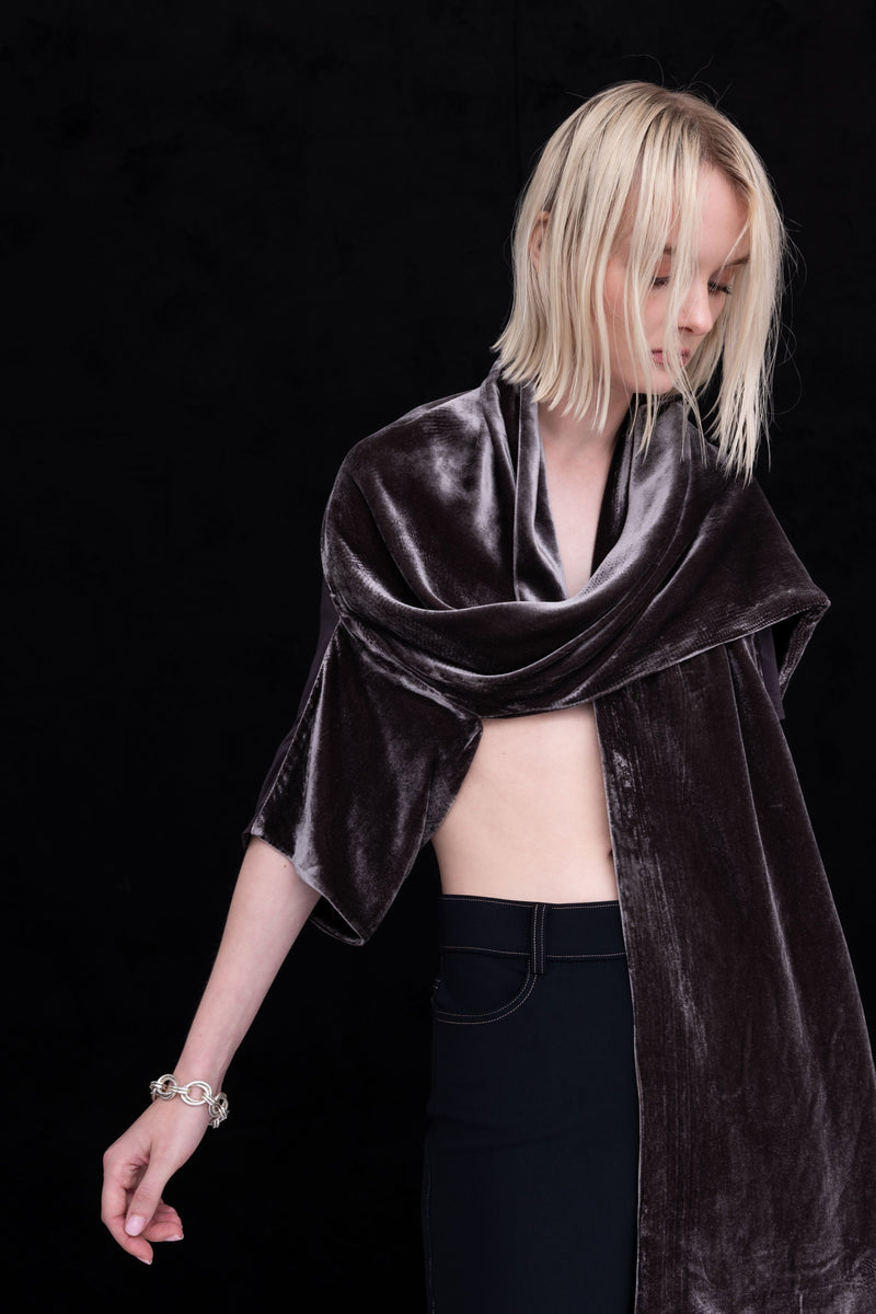 Silk Velvet Shrug with Silk Contrast - AMARI H24 Scarf GENERAL ORIENT   