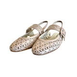 Round Toe Perforated Sling Back Flats with Buckle - DOS55 Shoes Halmanera