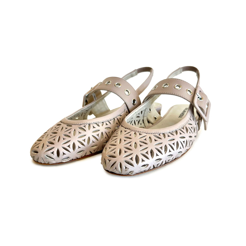 Round Toe Perforated Sling Back Flats with Buckle - DOS55 Shoes Halmanera