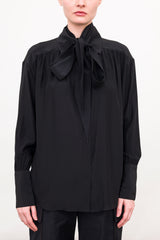 Silk Gathered Blouse with Tie - WENDELL FA23 Top General Orient Black S