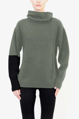 Cashmere Turtle Neck Color block sleeve Sweater - WALDORF Sweater STYLEM Vert P 