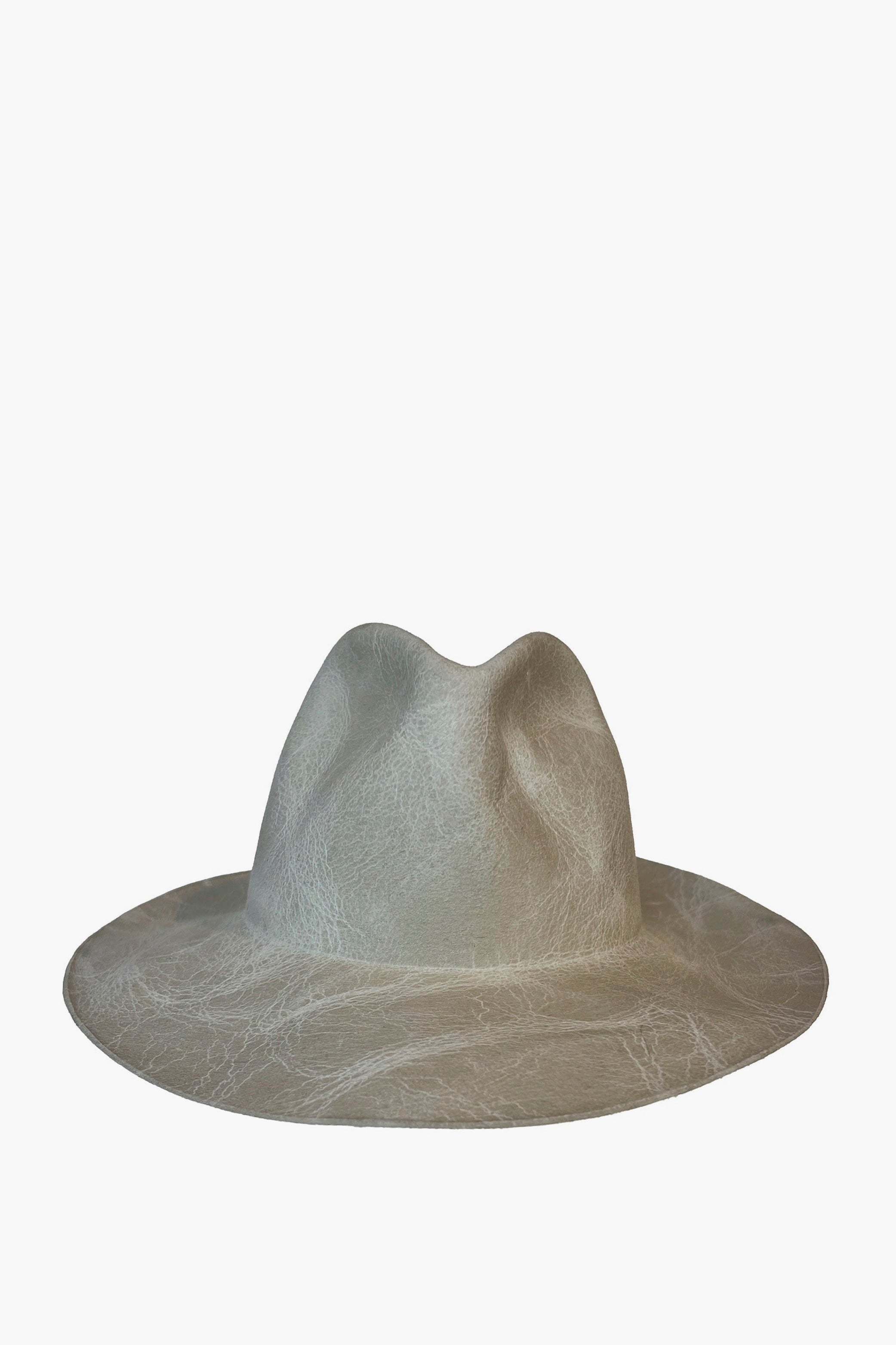 Beige fedora hat on a white background
