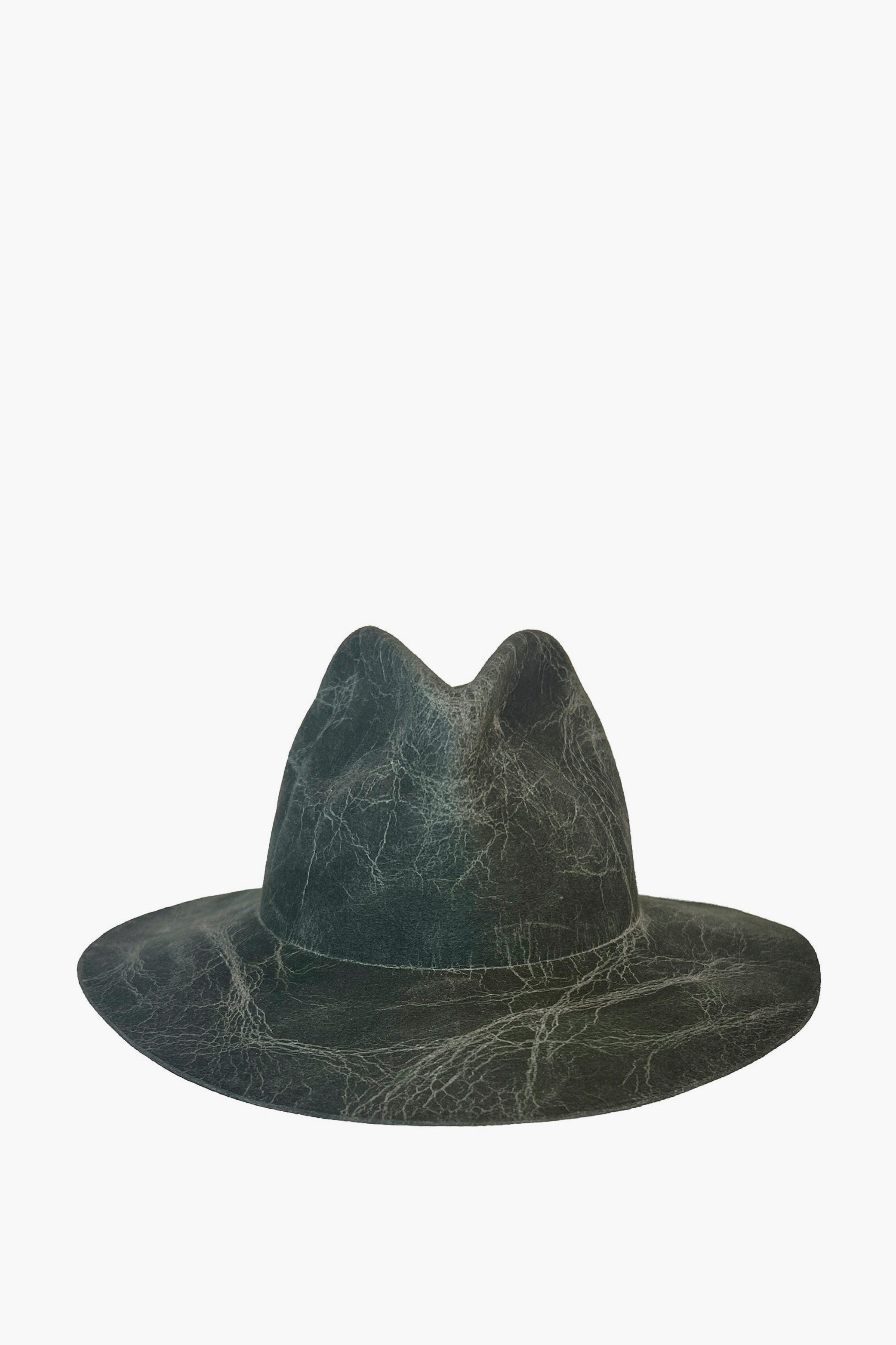 Dark green fedora hat on a white background