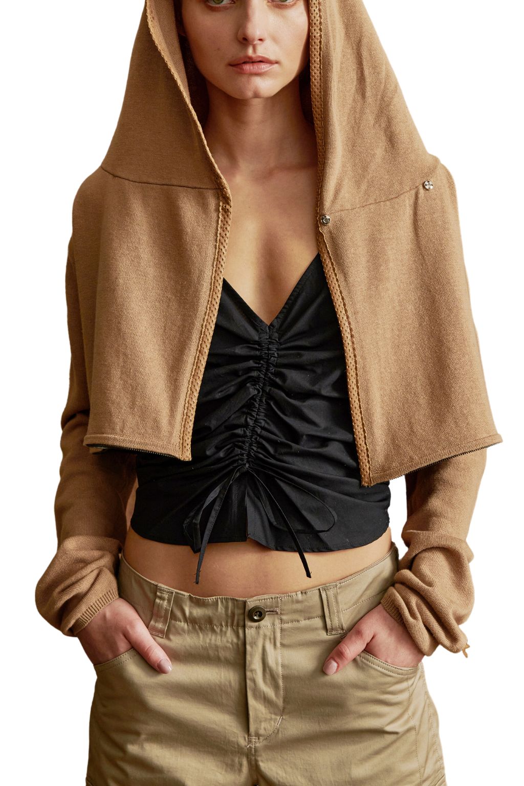 Cotton Sweater Hooded Zip Off Cardigan - WILLOUGHBY Sweater STYLEM Chai P 