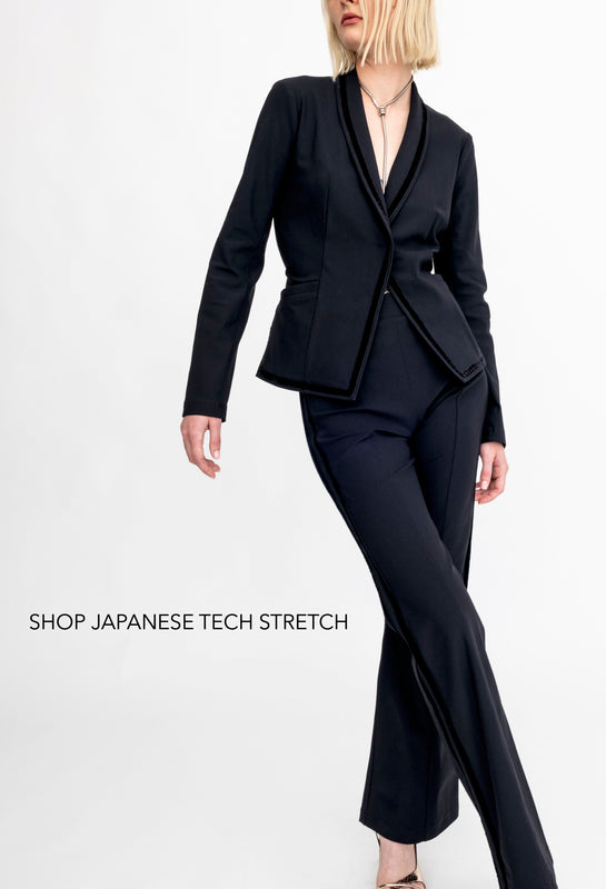 woman wearing Japanese tech stretch suit