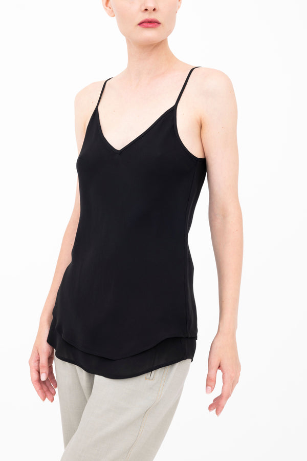 Silk Georgette Bias Double Layered Camisole - BETULA Top GENERAL ORIENT Black P