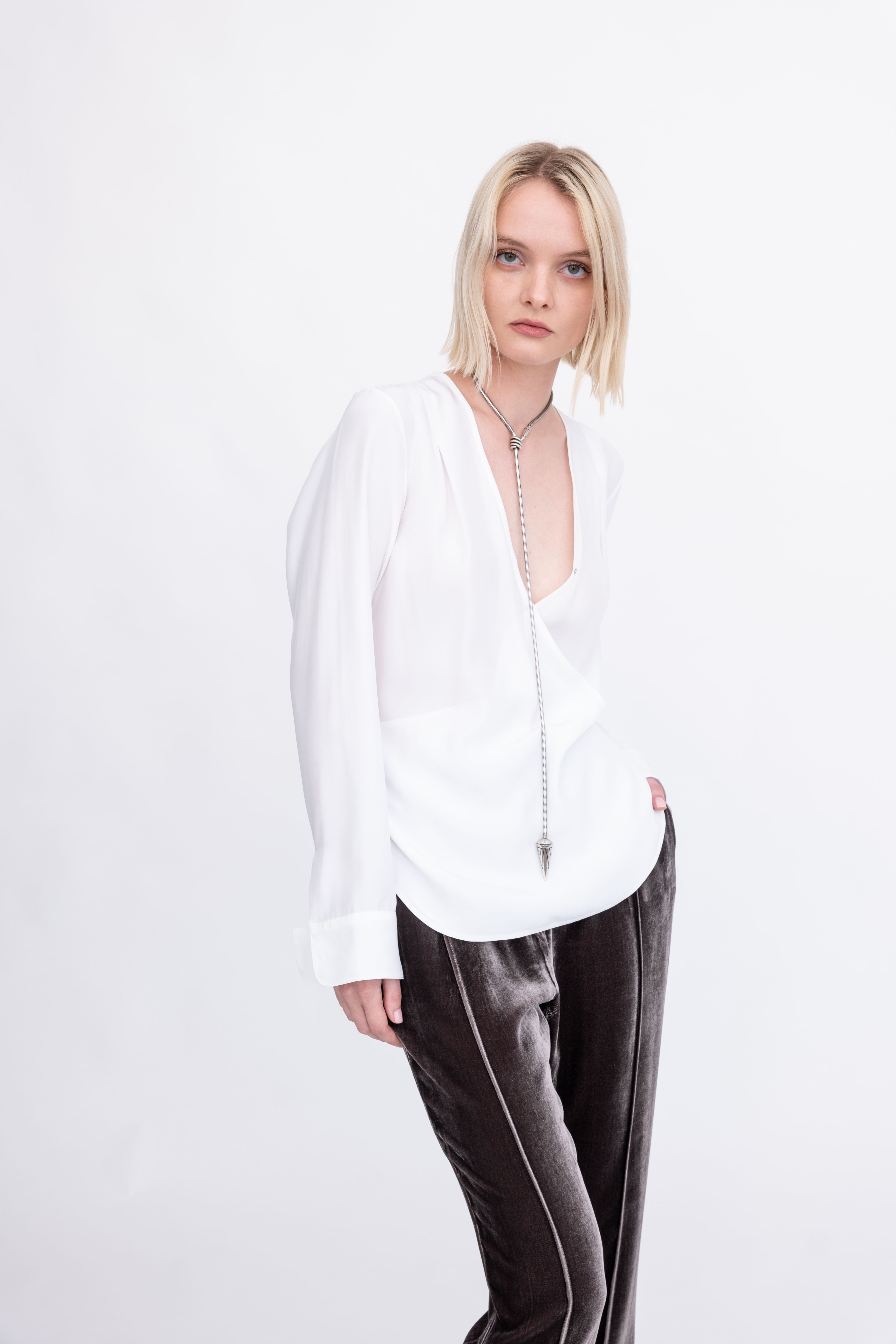 Silk Surplice Top with Wrap Tie - AMBROSE Top GENERAL ORIENT