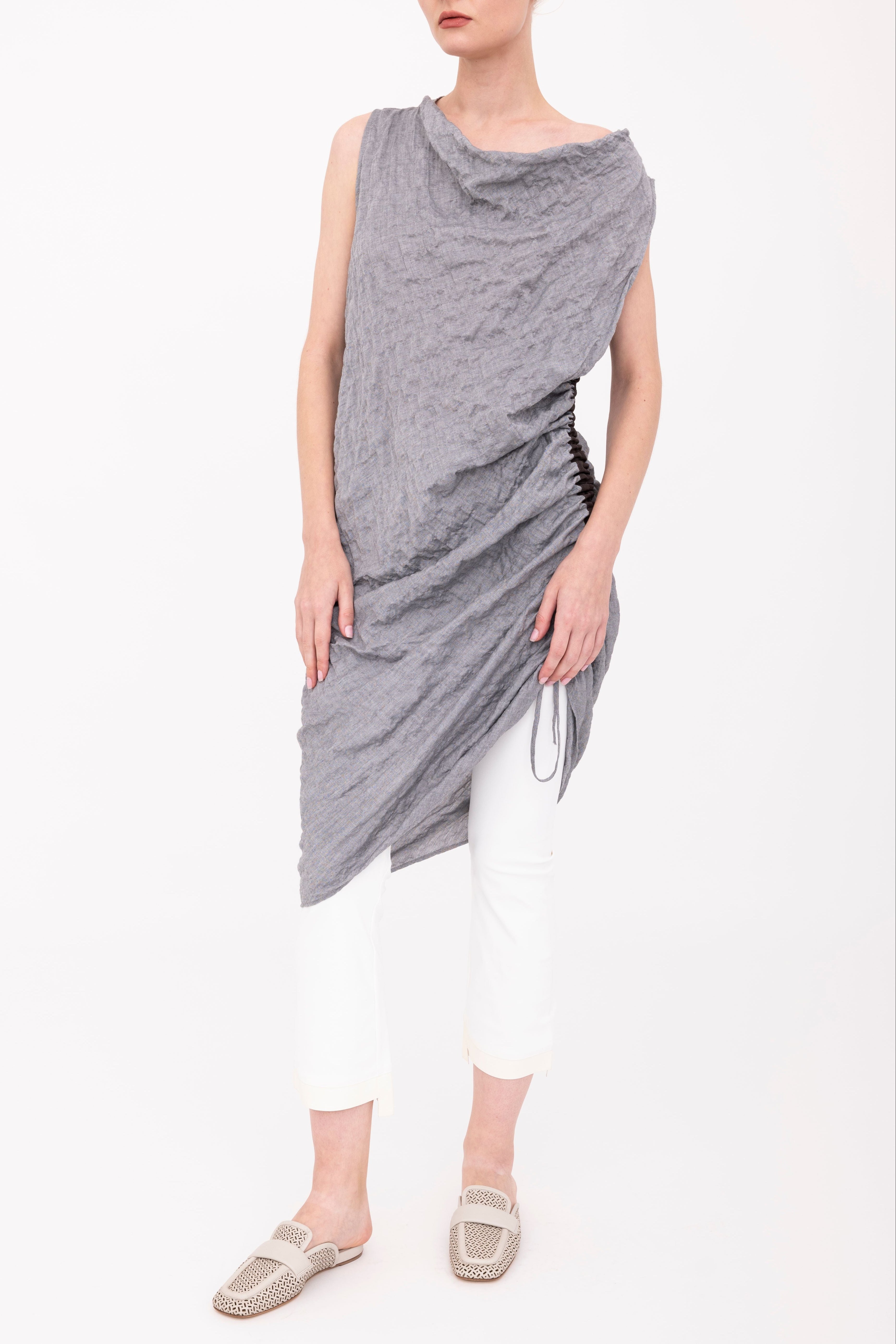 Textured Cotton Side Ruching Dress - BROOKLYN Dress GENERAL ORIENT
