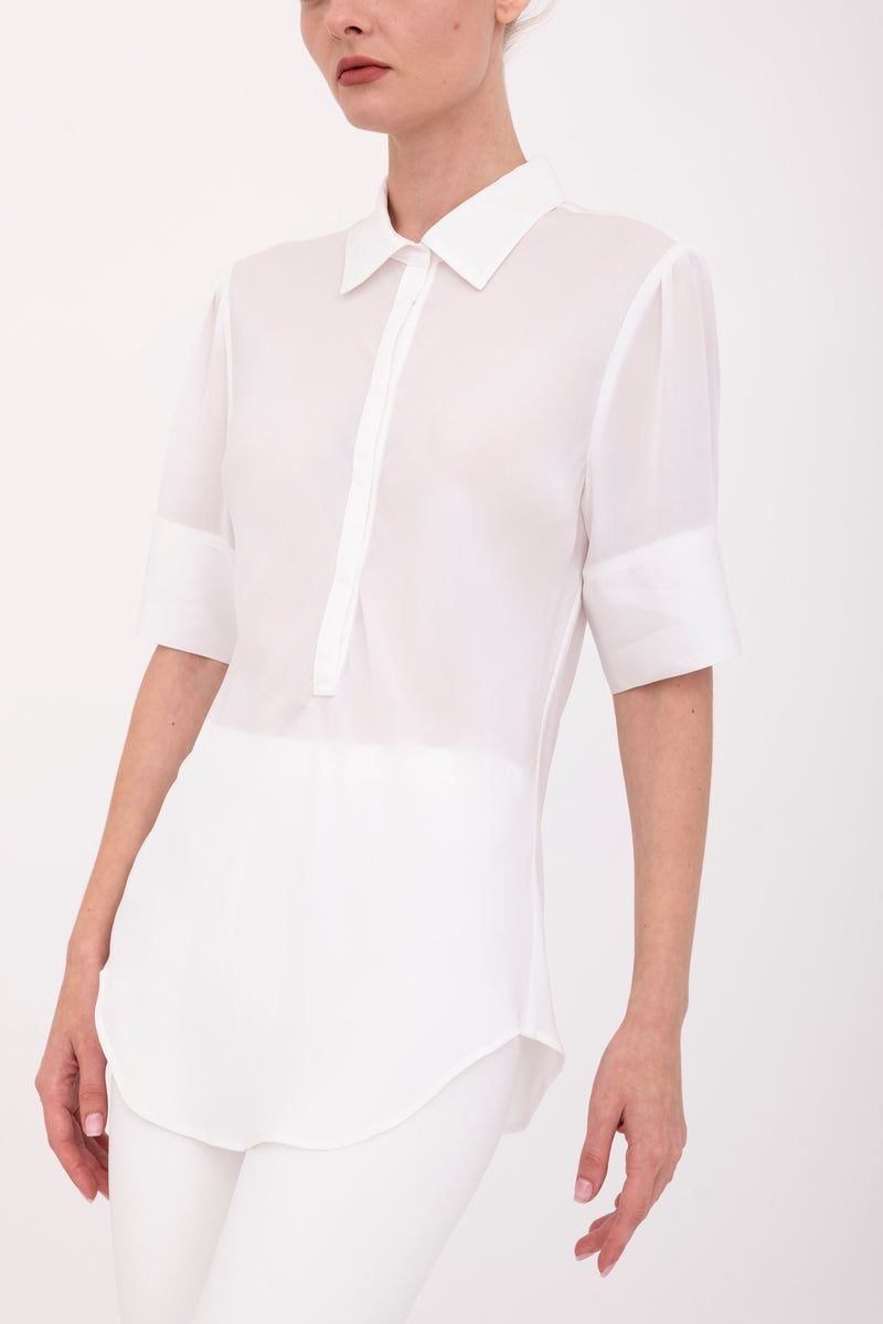 Silk Georgette Short Sleeve Pullover Shirt - BAYLOR Top GENERAL ORIENT