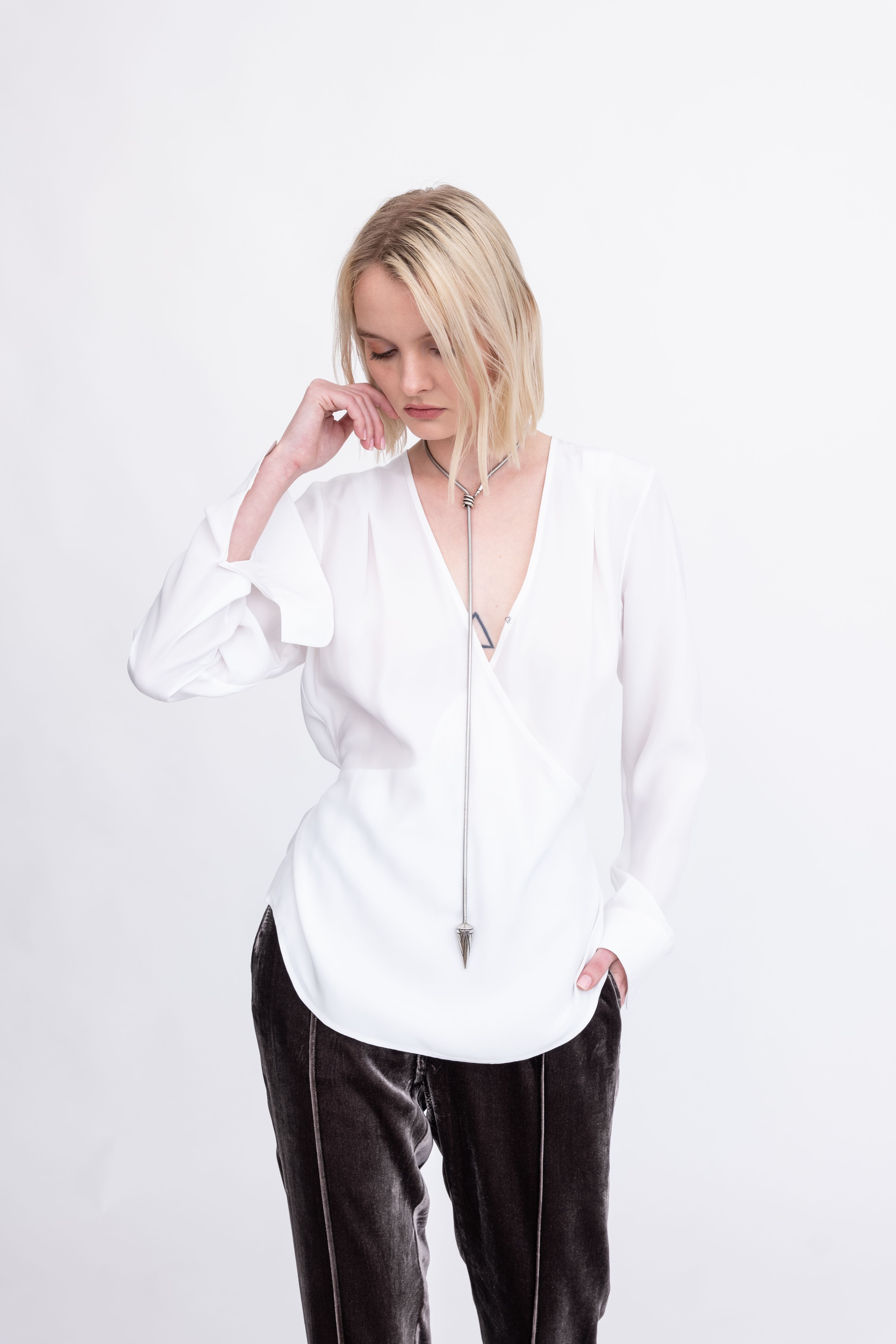 Silk Surplice Top with Wrap Tie - AMBROSE Top GENERAL ORIENT