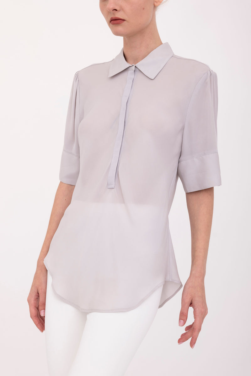 Silk Georgette Short Sleeve Pullover Shirt - BAYLOR Top GENERAL ORIENT