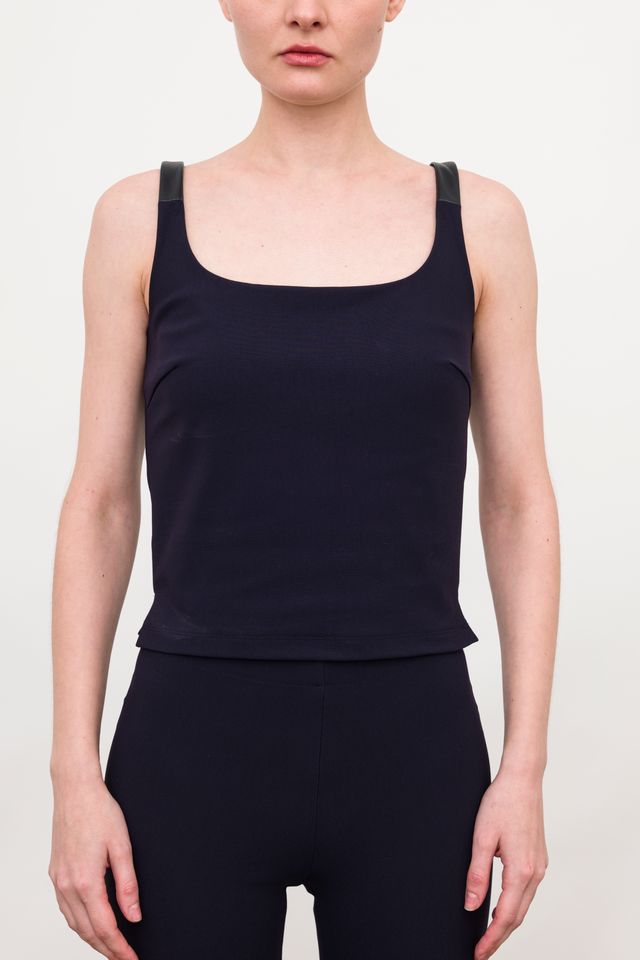 Tech Stretch Tank Top with Leather Trim - TOVALA Top STYLEM