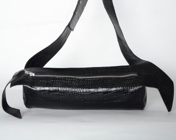 Leather Tube Crossbody Bag Bag The Room Berlin Black Croc OS 
