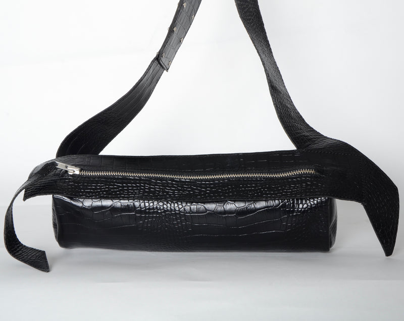 Leather Tube Crossbody Bag Bag The Room Berlin Black Croc OS 