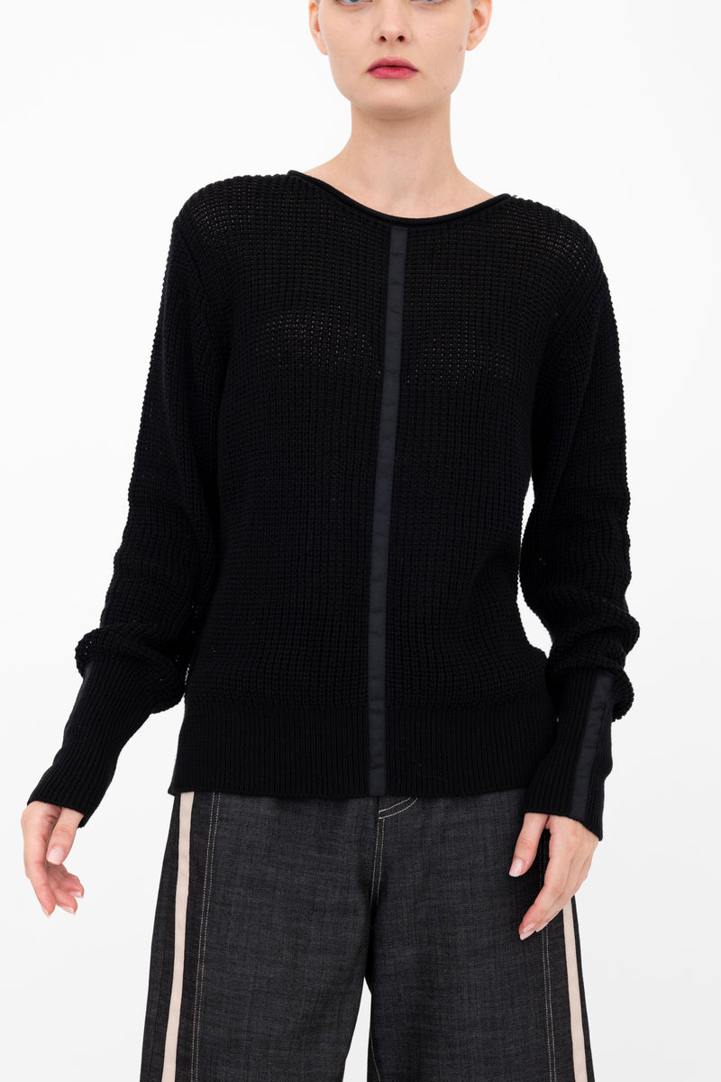 Cotton Waffle Knit Top with Grosgrain Trim - BERNETTE Sweater YUE FENG