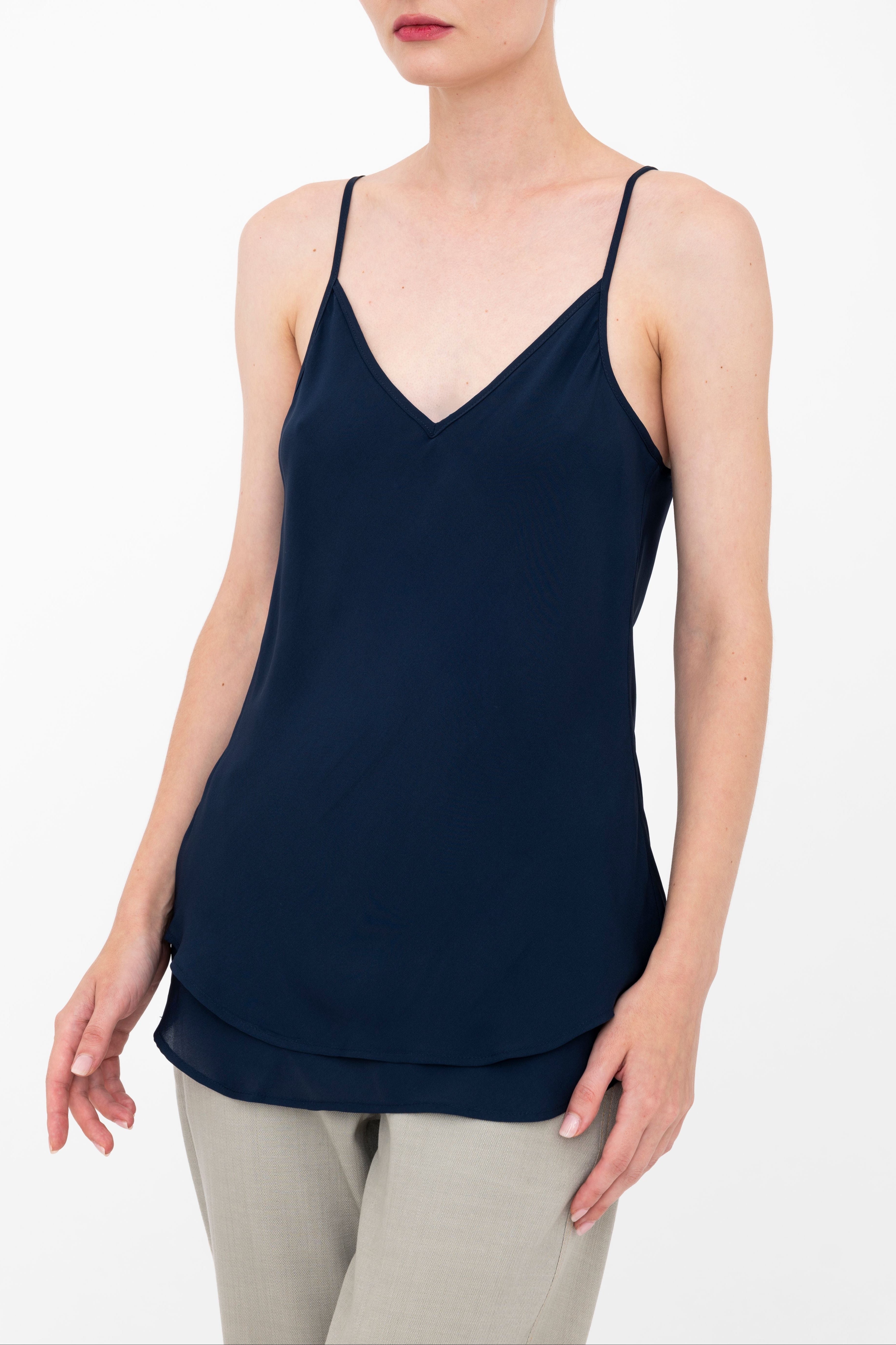 Silk Georgette Bias Double Layered Camisole - BETULA Top GENERAL ORIENT Indigo P