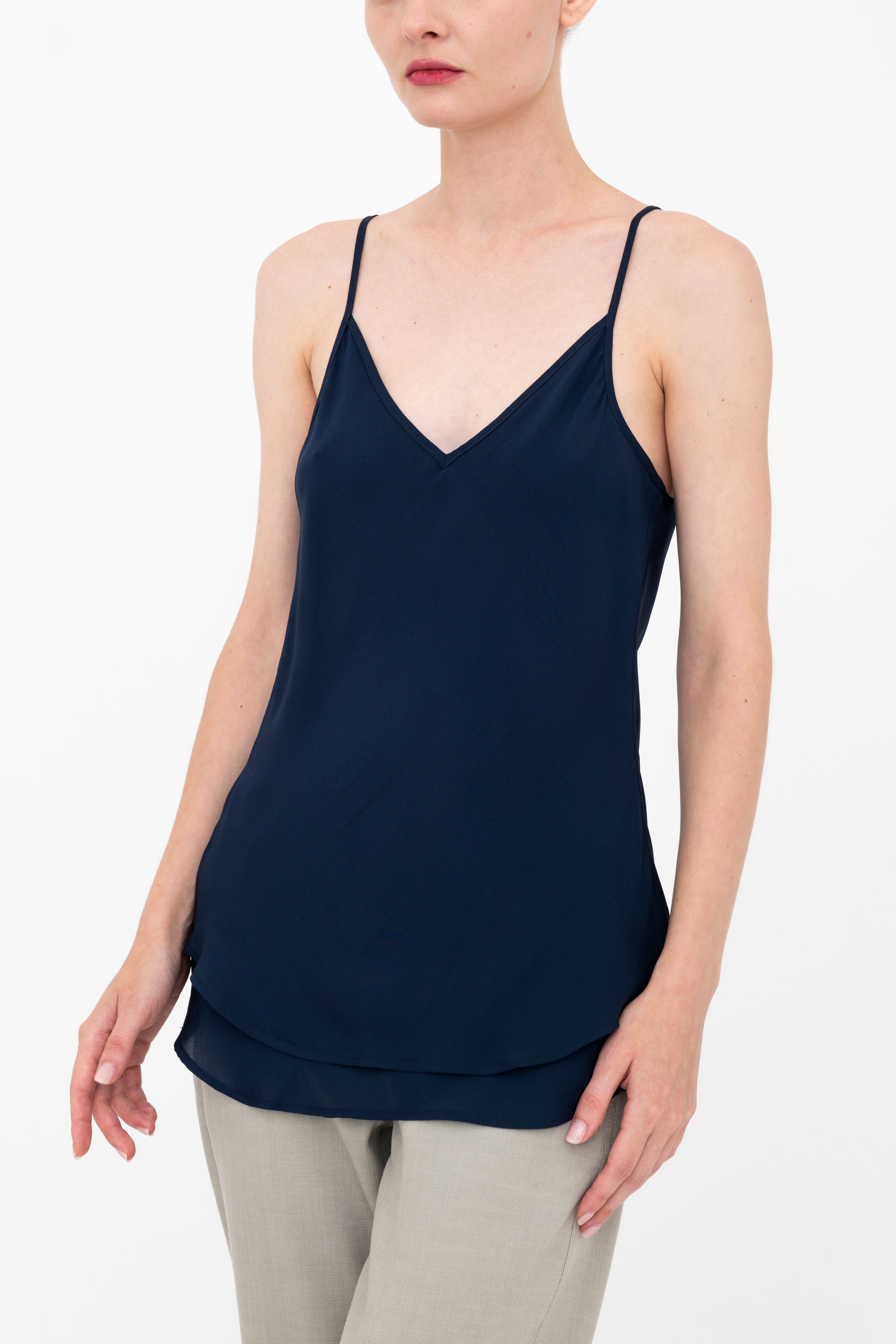 Silk Georgette Bias Double Layered Camisole - BETULA Top GENERAL ORIENT Indigo P