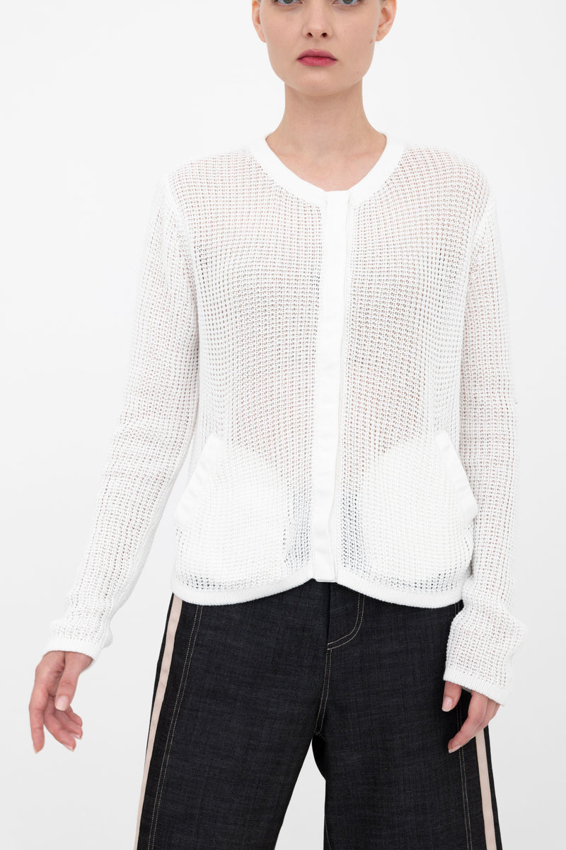 Cotton Waffle Knit Crew Neck Cardigan - BIJOUX Sweater YUE FENG