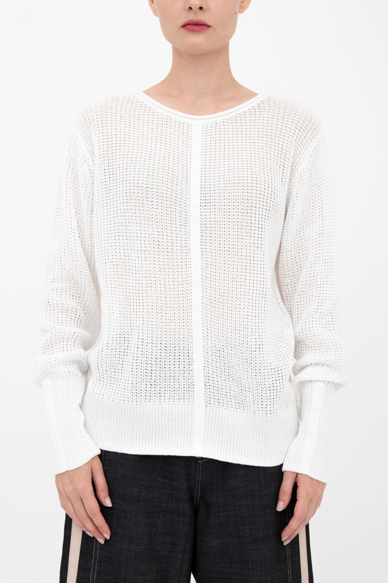 Cotton Waffle Knit Top with Grosgrain Trim - BERNETTE Sweater YUE FENG