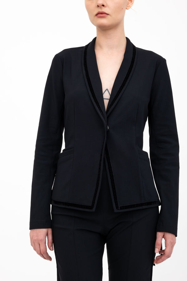 Tech Stretch Shawl Collar Short Blazer with Velvet Stripe - ARLETTE H24 Jacket GENERAL ORIENT   