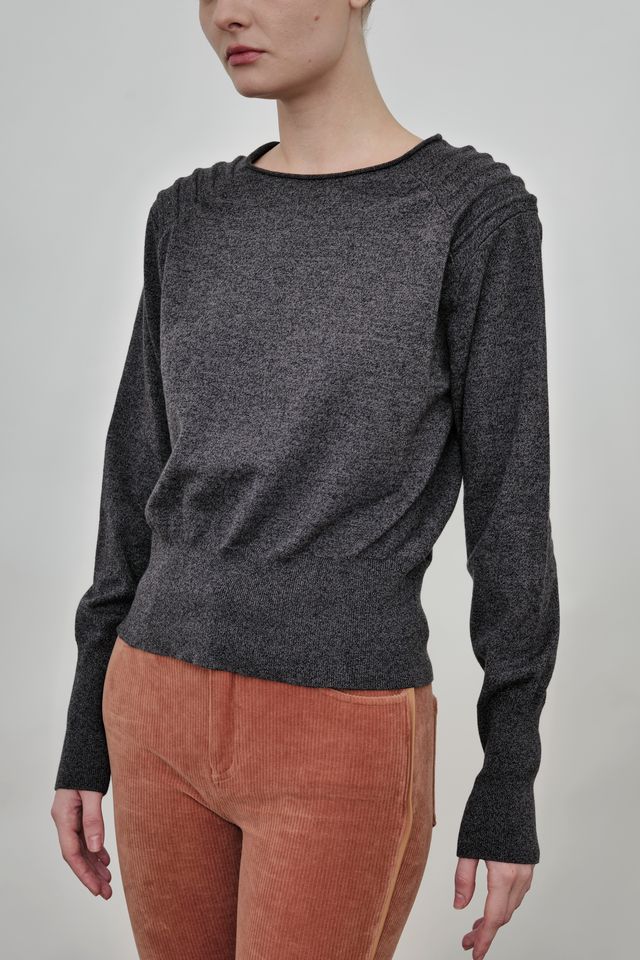 Cotton Sweater Crew Neck Top with Shoulder Detail - ADELINE FA24 Sweater STYLEM   