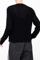 Cotton Waffle Knit Crew Neck Cardigan - BIJOUX Sweater YUE FENG