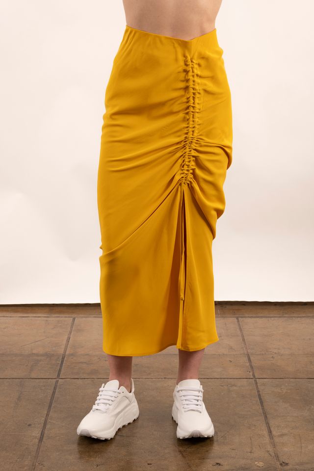 Silk Bias Skirt with Side Drawstrings - YASMINE Skirt GENERAL ORIENT Freesia P 