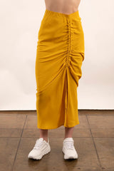 Silk Bias Skirt with Side Drawstrings - YASMINE Skirt GENERAL ORIENT Freesia P 