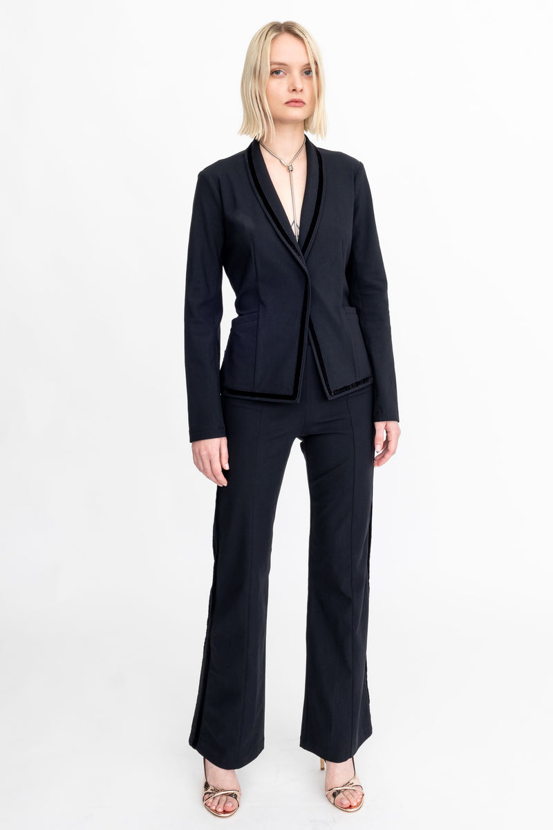 Tech Stretch Shawl Collar Short Blazer with Velvet Stripe - ARLETTE H24 Jacket GENERAL ORIENT   