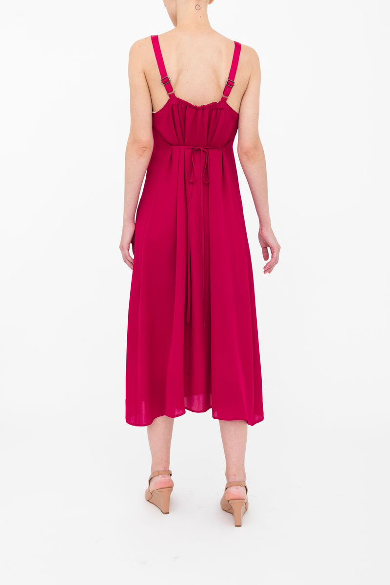 Silk Georgette Strap Midi Dress with Grosgrain Trim - BABETTE Dress GENERAL ORIENT