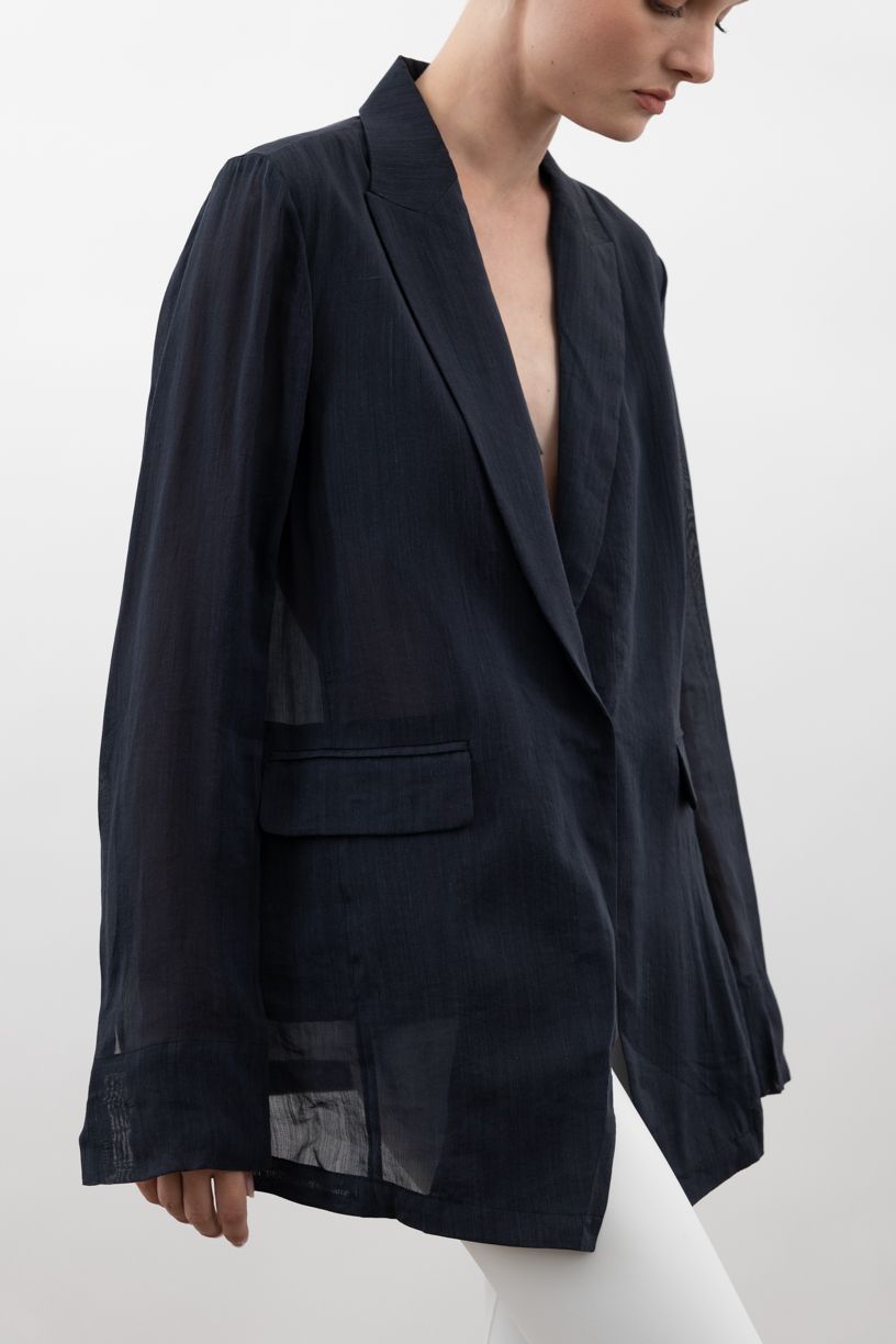 Sheer Ramie Boyfriend Blazer - VERVE Jacket STYLEM   