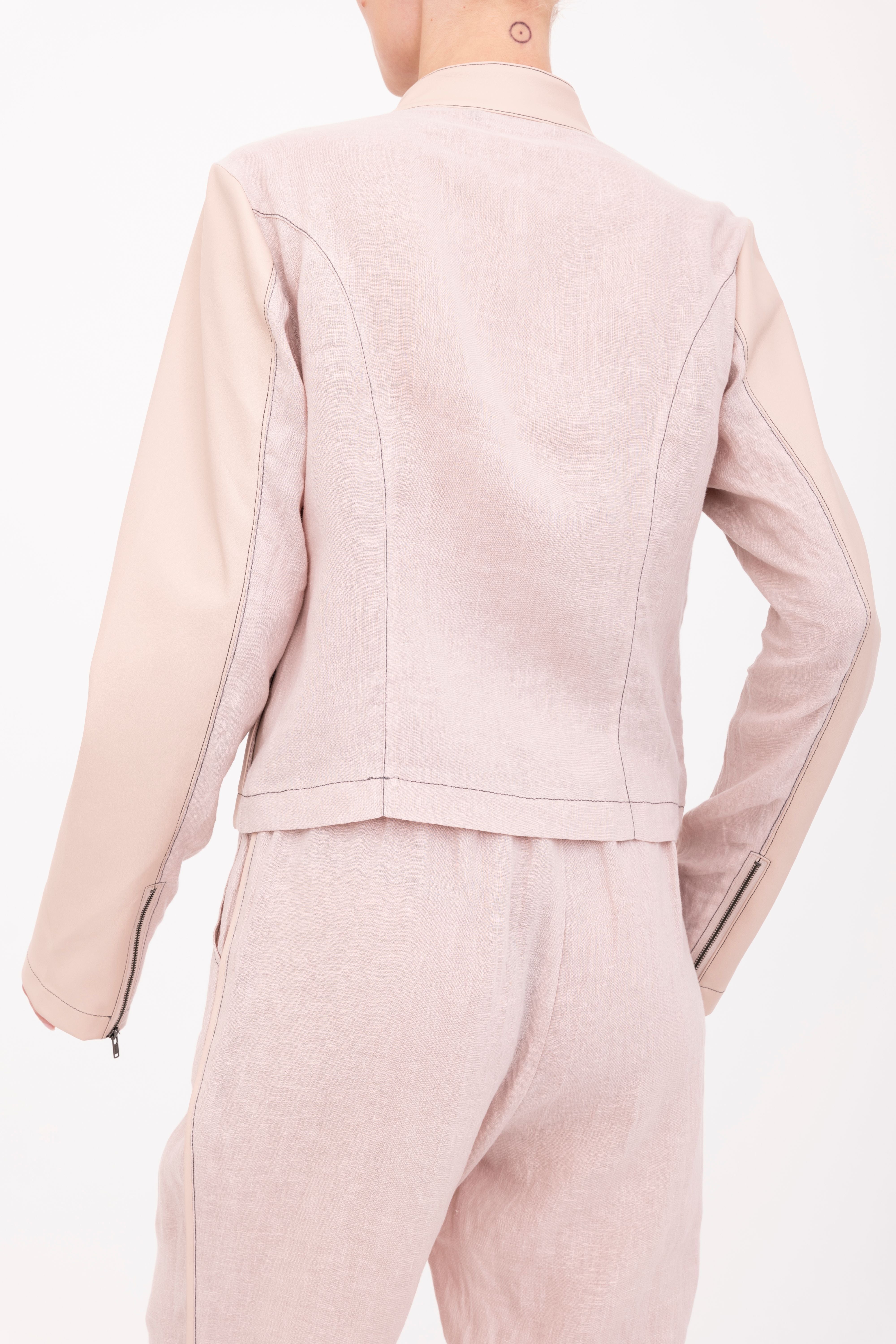 French Linen Moto Jacket with Vegan Leather - BEAUMONT Jacket GENERAL ORIENT