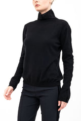 Cashmere Blend Mock Neck Knit Top with Velvet Trim - ALEXIA H24 Sweater STYLEM Black P 