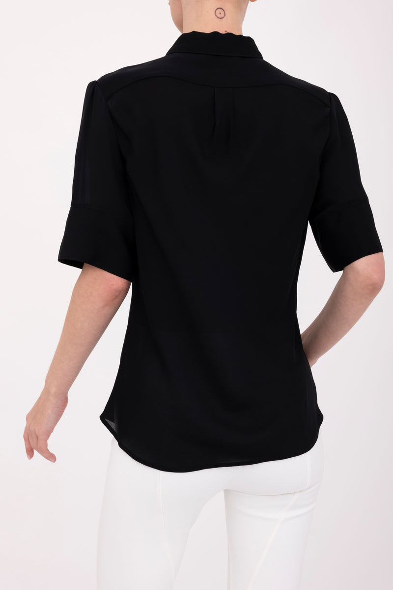 Silk Georgette Short Sleeve Pullover Shirt - BAYLOR Top GENERAL ORIENT