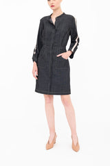 Eco Slub Denim Midi Duster Dress - BRYN Dress GENERAL ORIENT Black P