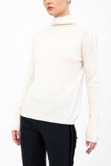 Cashmere Blend Mock Neck Knit Top with Velvet Trim - ALEXIA H24 Sweater STYLEM Off White Cashmere P 