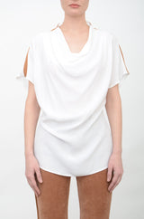 Silk Drape Neck Shell Top with Grosgrain Tape - ARIA FA24 Top GENERAL ORIENT White P 