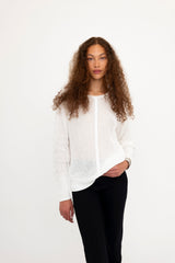 Cotton Waffle Knit Top with Grosgrain Trim - BERNETTE Sweater YUE FENG