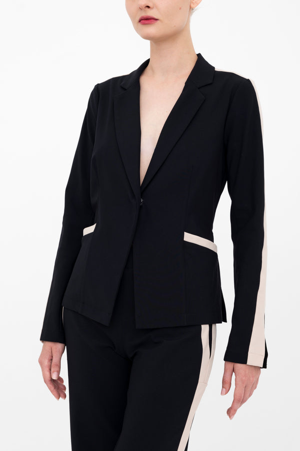 Tech Stretch Short Notched Collar Blazer with Contrast Stripe - BEXLEY Jacket GENERAL ORIENT Black/Nude P