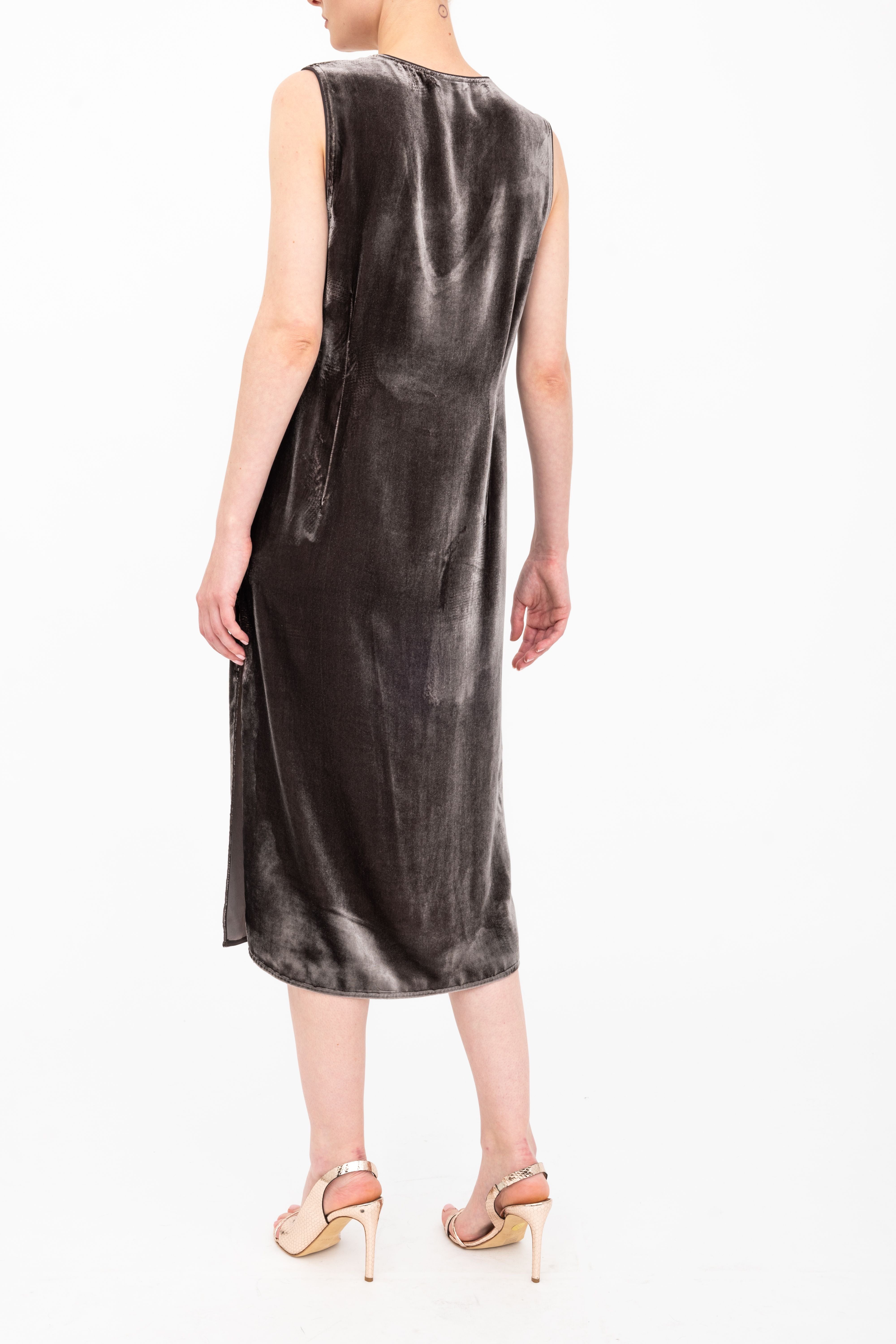 Silk Velvet V-Neck Sleeveless Midi Dress - ATHENA Dress GENERAL ORIENT