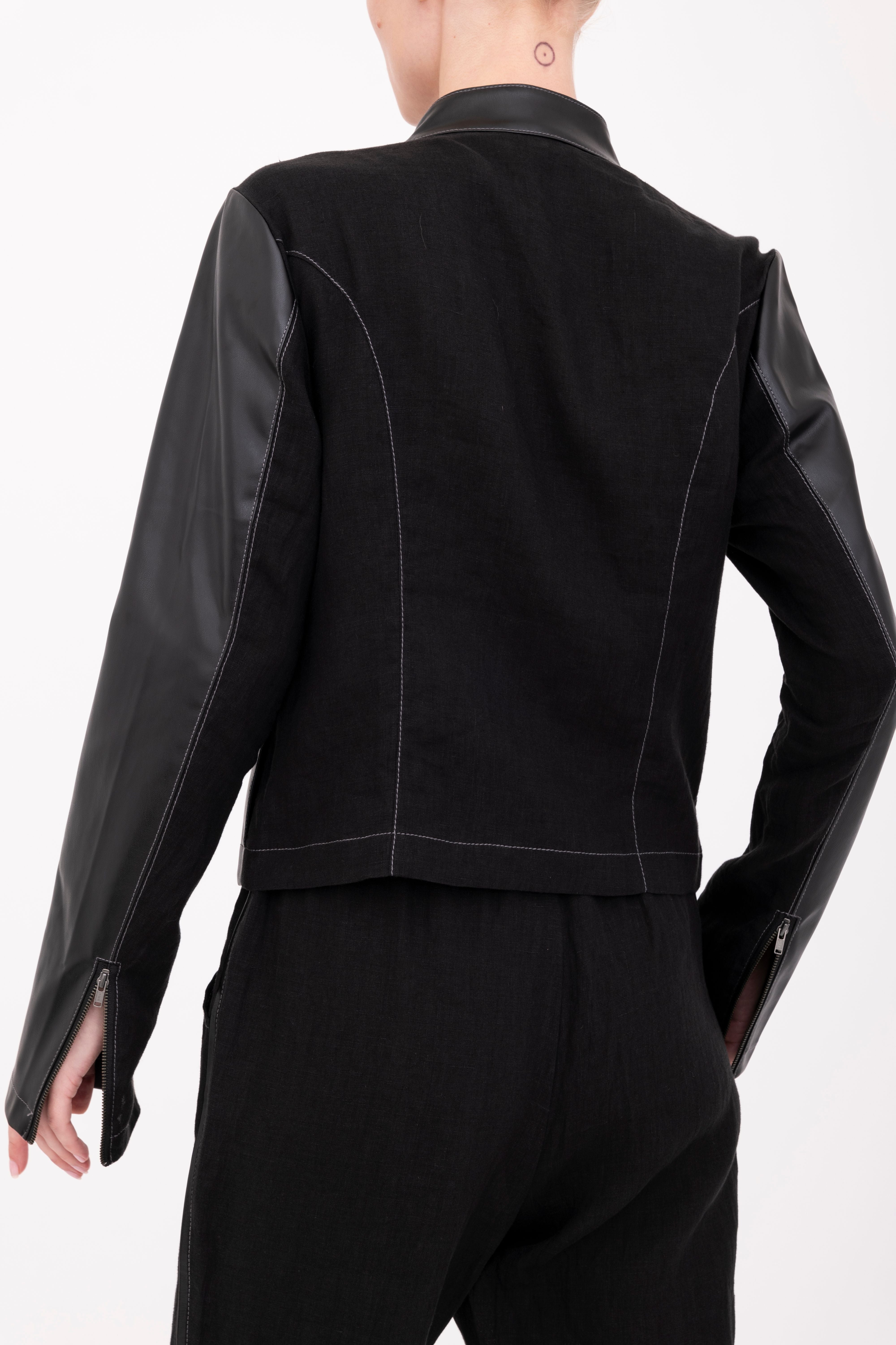 French Linen Moto Jacket with Vegan Leather - BEAUMONT Jacket GENERAL ORIENT