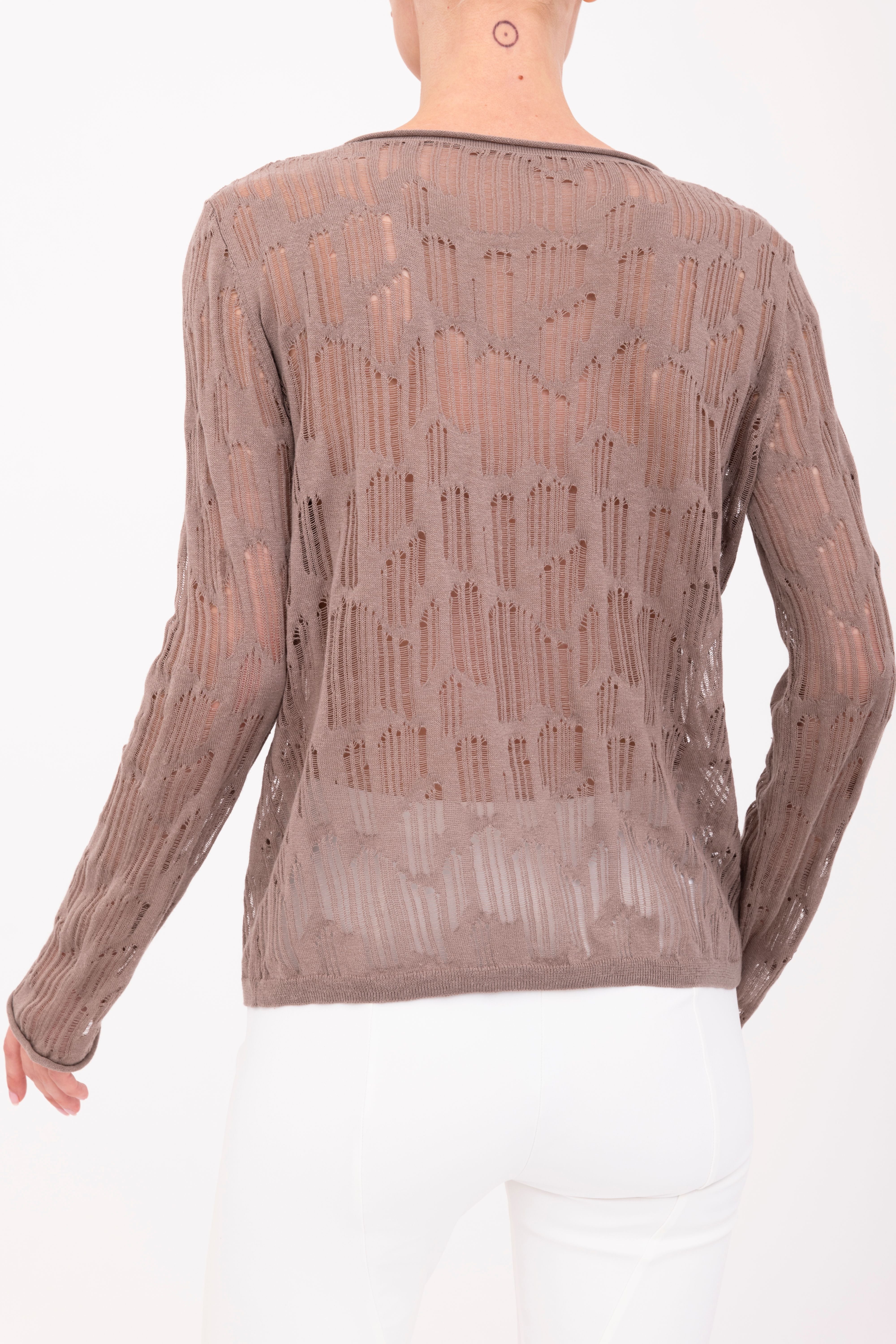 Organic Cotton Hemp Distressed Crew Neck Top - BENI Sweater YUE FENG