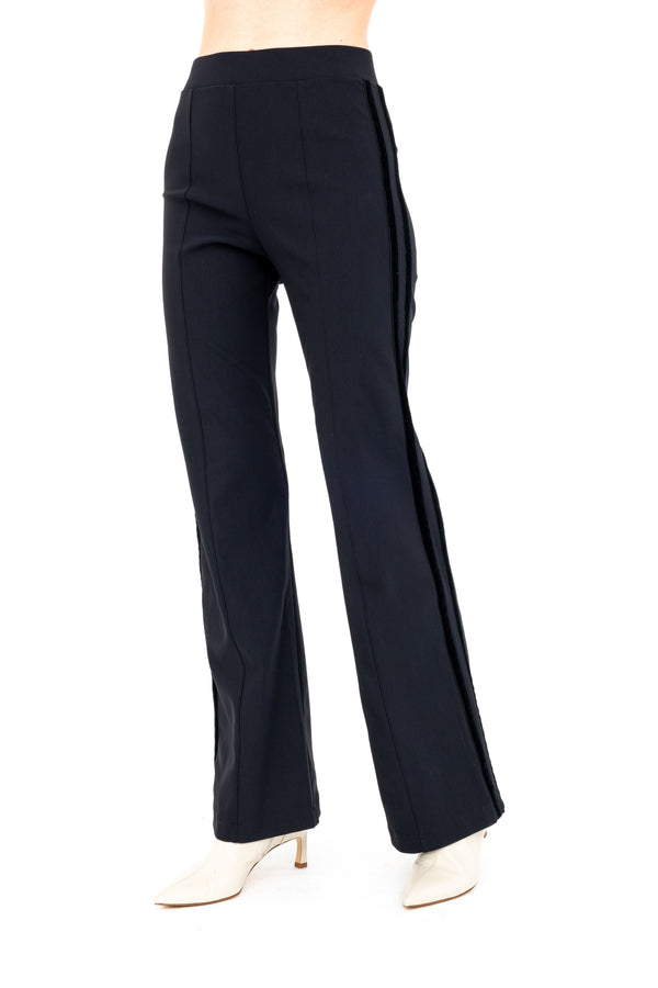 Tech Stretch Flare Pants with Side Velvet Stripes - ARDEN H24 Pant STYLEM Black P 