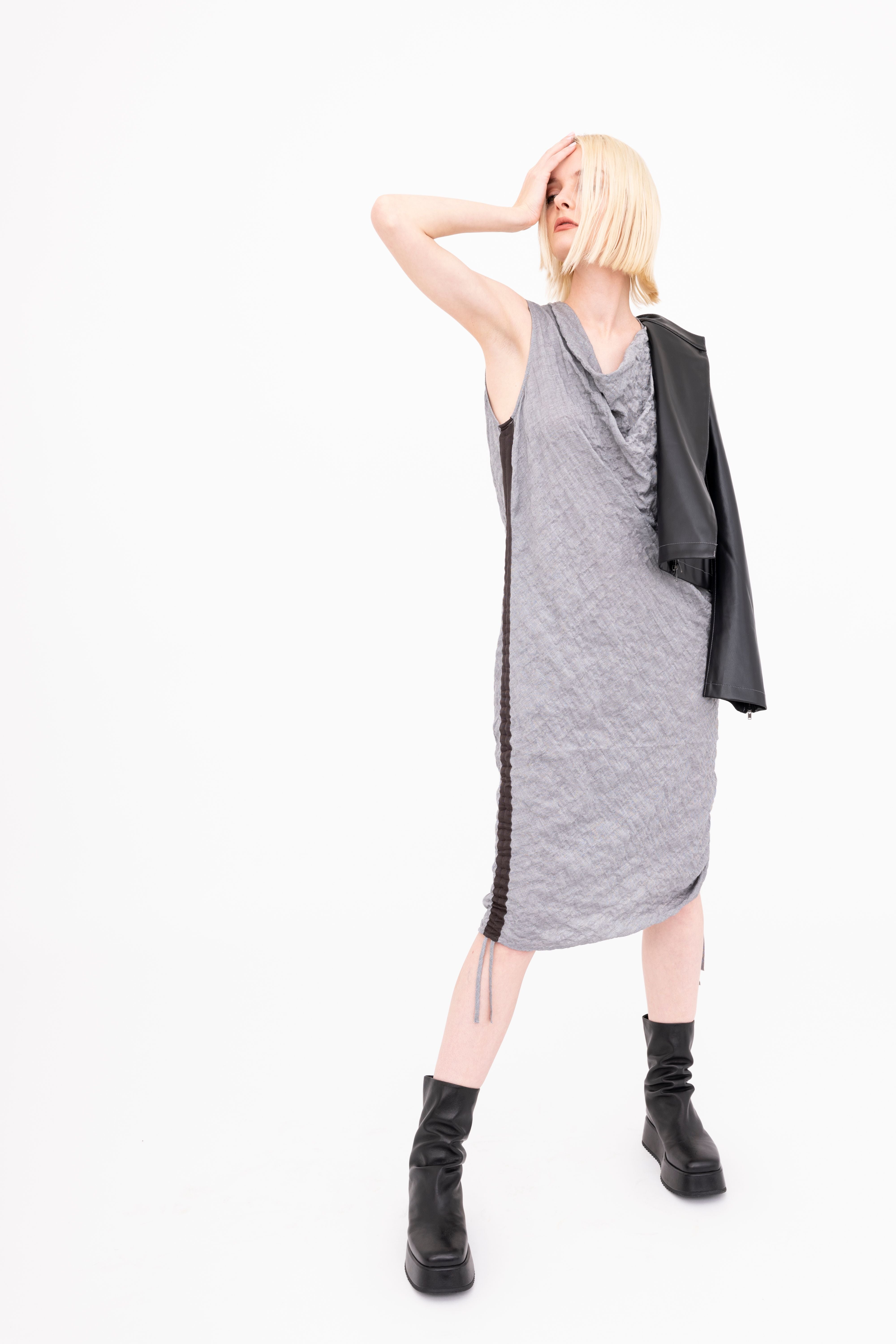Textured Cotton Side Ruching Dress - BROOKLYN Dress GENERAL ORIENT